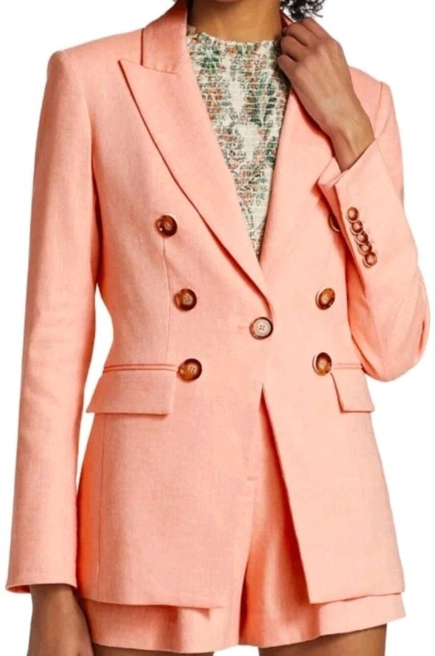 Veronica Beard Miller Dickey Blazer Womens 8 Orange Linen Blend